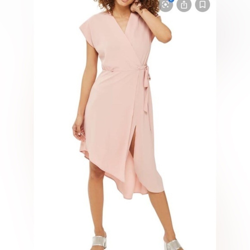 Topshop wrap dress pink asymmetrical hem